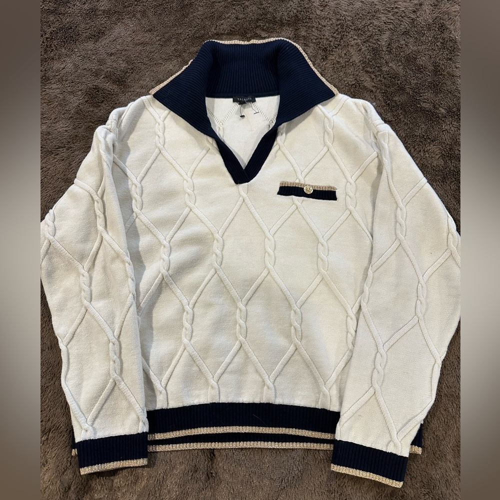 Talbots V-Neck Sweater in White and Navy